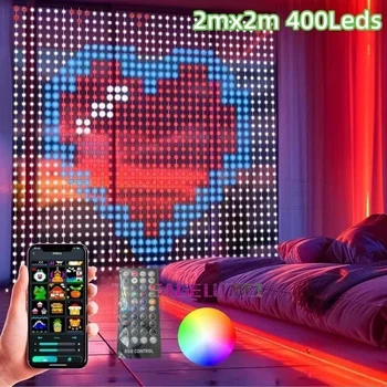 Slimme gordijnverlichting 400 LED USB-gordijn Lichtslingers DIY-app Afstandsbediening Muziek Sync Kerstvakantie Feestgordijn Snaren