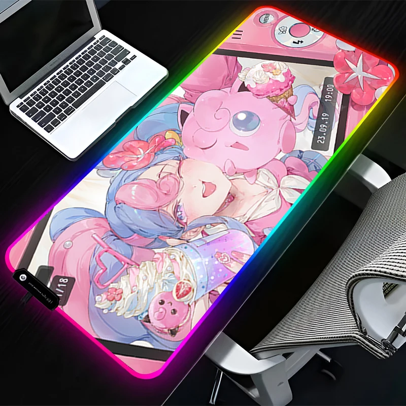 RGB LED ماوس الوسادة المطاط ماوس ملحقات ألعاب الكمبيوتر لوحة المفاتيح مكتب عدم الانزلاق P-البوكيمون Jigglypuff مكتب ماوس حصيرة