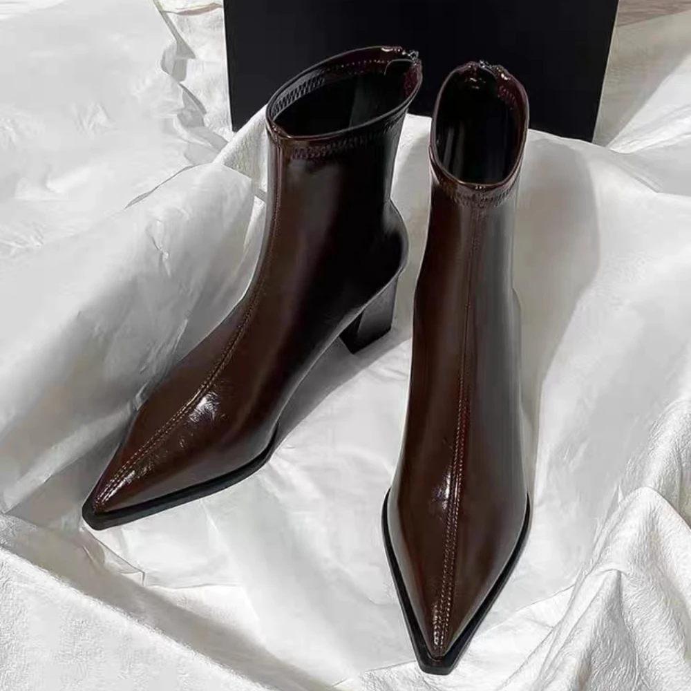 

2026 New Women's Ankle Boots Sexy Pointed Toe Woman Short Boots Fashion Causal Ladies Thin High Heel Boots Solid Color Stiletto