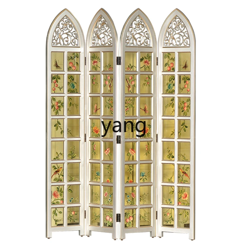 LH folding screen court style translucent glass living room partition screen retro style furniture