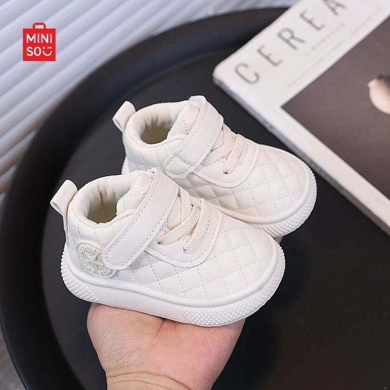 

Miniso 2025 Kids Casual Sneakers, Unisex Cartoon Leather First Walkers for Boys & Girls Spring Fall Shoes