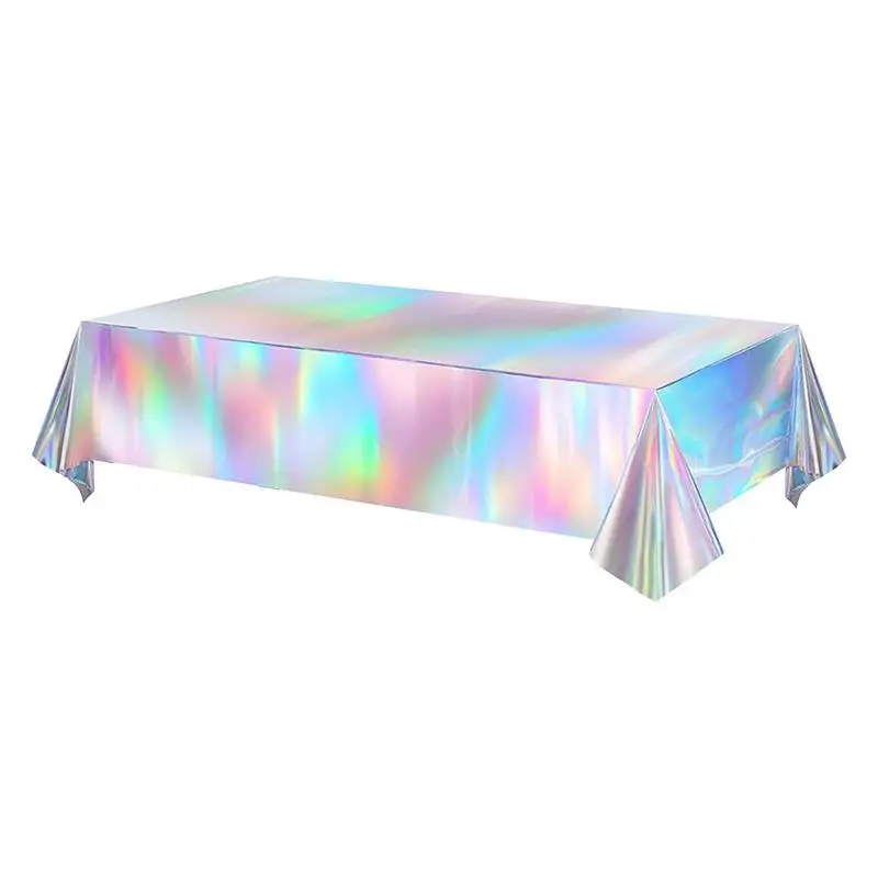 Holographic Tablecloth Iridescence Plastic Tablecloths Disposable Laser Rectangle Table Covers For Birthday Bridal Wedding Decor