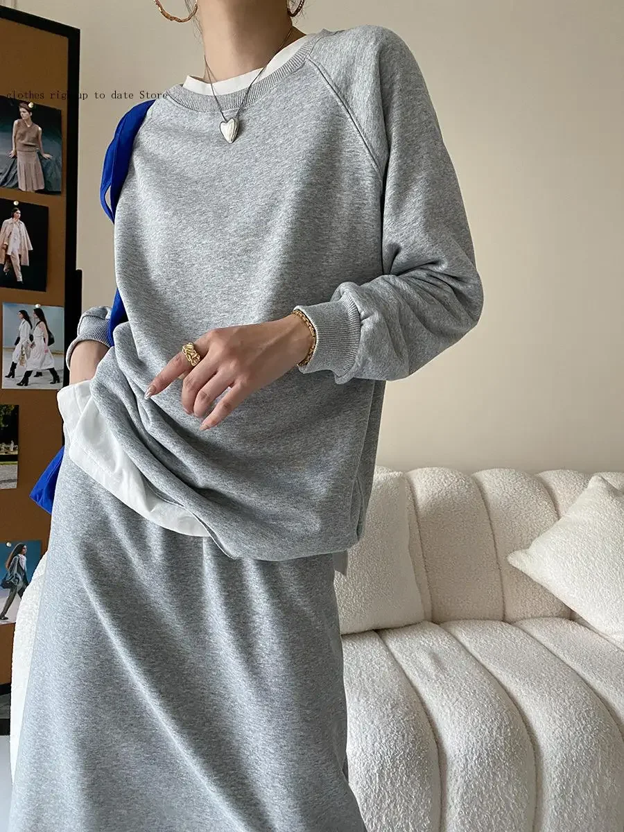 Spring and Autumn Fashion Two-Piece Casual Loose Sweater Dress Set