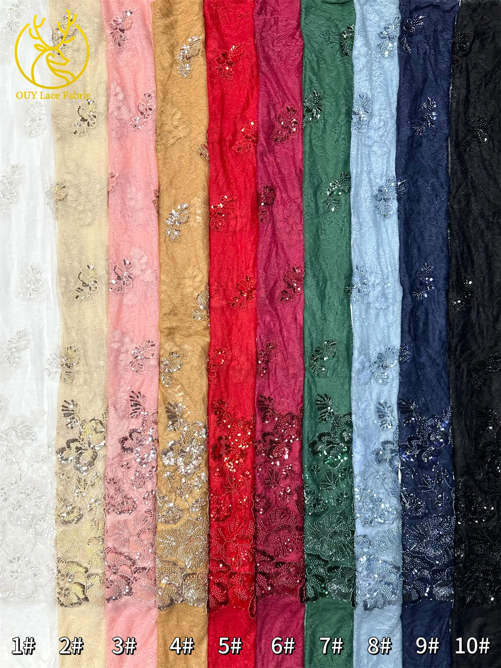 Afrikanischer Perlen-Spitzenstoff, 5 Yards luxuriöser nigerianischer französischer Pailletten-Spitzenstoff, ideal zum Nähen von Damen-Partykleidern – Detail 31
