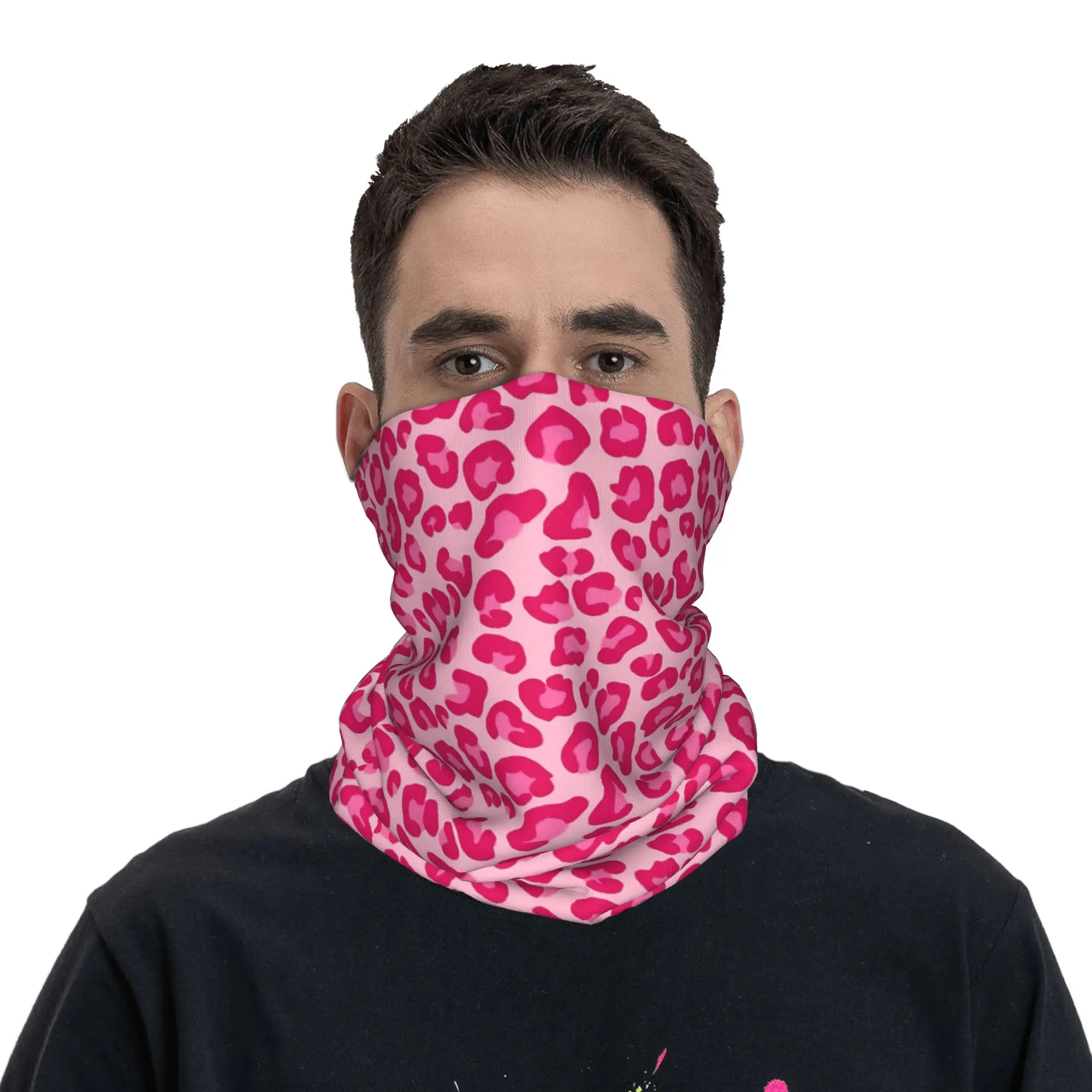 Wild Leopard Print Balaclava pink Outdoor Sports Face Masks Men Funny Anti-UV Cycling Mask Neck Cover Neck Gaiter