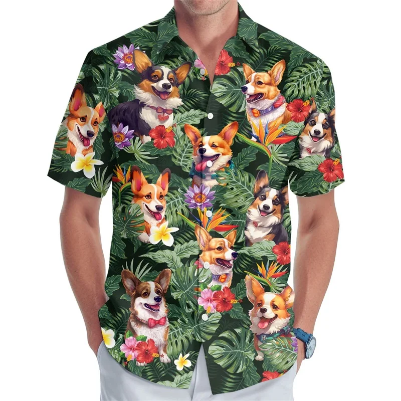 3D Full Print Hawaiian Dachshund Graphic Shirt For Men Summer Casual Button Up Surfing Beach Shirts Blusas Mens Oversize Tee Top