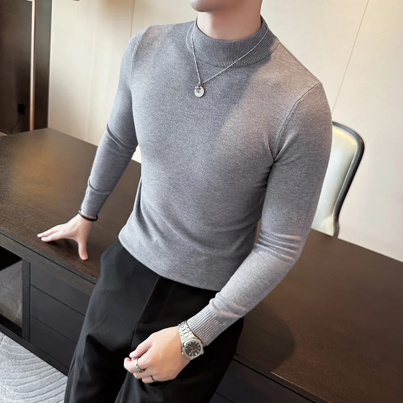 GIOIO men's sweater, solid color half turtleneck slim sweater, fashionable and casual all-match pullover