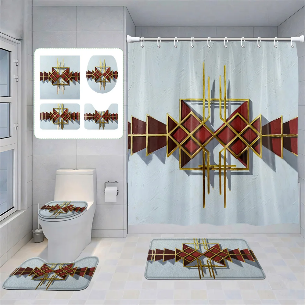 Minimalist Geometry Shower Curtain suit Mildew-proof Bathroom Curtain Bathroom Floor Mat Combination Nordic Ins Style