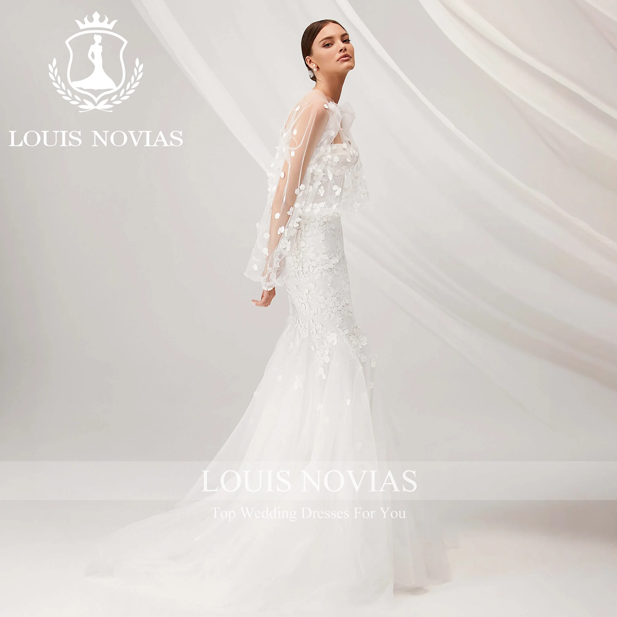 LOUIS NOVIAS Mermaid Long Sleeve Wedding Dress With Jacket Modern Sweetheart Appliques Lace Wedding Gown Vestidos De Novia