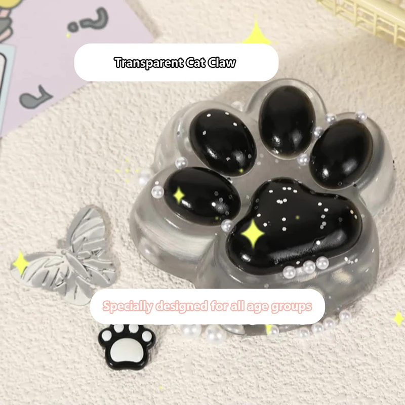 Kawaii Transparent TPR Black Cat Paw New Fidget Toy 1PC Soft Relief Relax Decompression Toys Mochi Taba Crystal Cat Paw