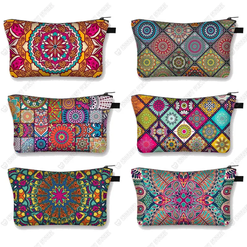 Bolsas de cosméticos multifuncionales con patrón de Mandala Vintage, organizador de servilletas, cartera gótica para mujer, bolsa de maquillaje floral indio
