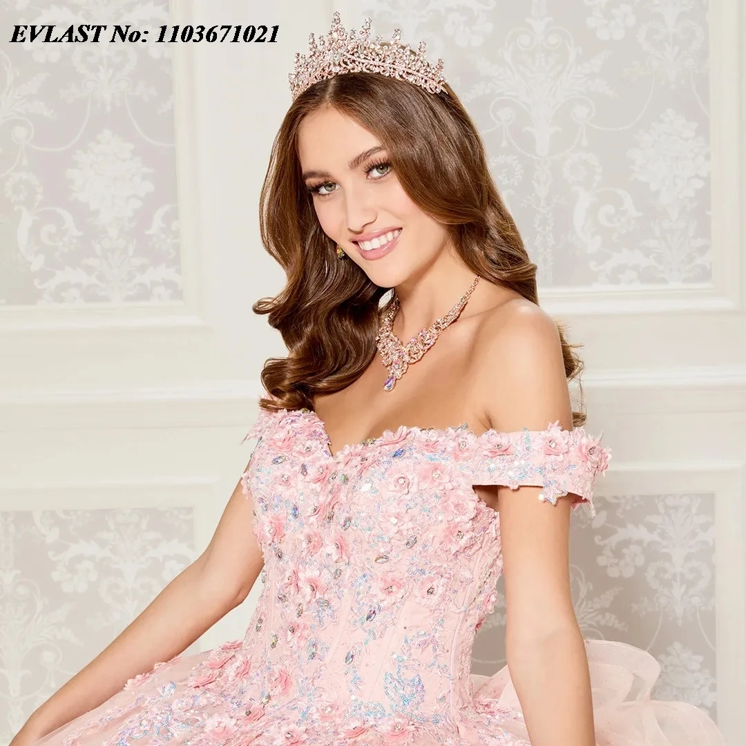 EVLAST-Robe de Princesse Quinceanera Lavande avec Cape, Appliques Florales 3D, Perles, Sweet 16, Robe de Bal Éducative, 15 Anos, SQP2