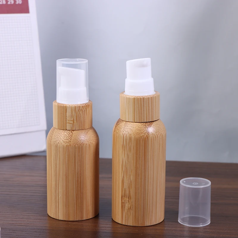 Bouteille de Lotion en bambou de 10 à 100ml, Type presse, emballage rechargeable, maquillage, cosmétiques pour crème, Gel, hydratant, récipient liquide