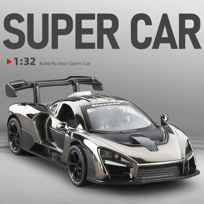 

1:32 McLaren Senna Alloy Electroplated Sports Car Butterfly Doors Open Rear Cover Pull Back Simulated Detail Display Gift