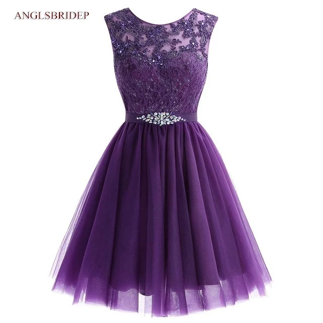 

ANGELSBRIDEP Scoop Short Homecoming Dresses Vestidos De Festa Applique Empire Waist Junior Graduation Birthday Party Gowns