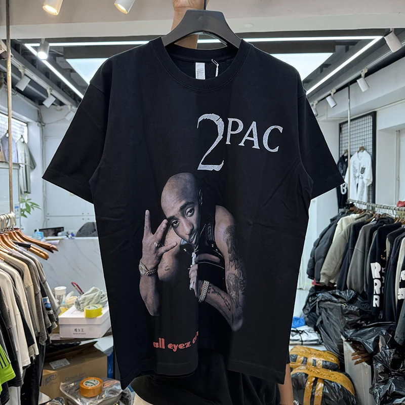

Летняя свободная повседневная футболка в стиле хип-хоп с принтом портрета 2Pac, мужская винтажная уличная одежда, удобная винтажная футболка
