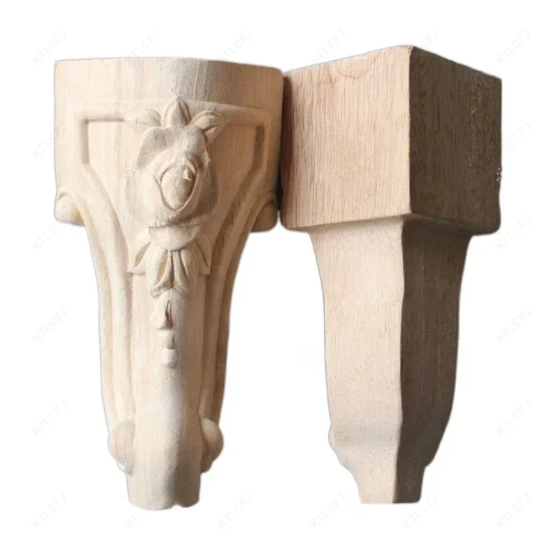 2023 New Wooden Furniture Legs Solid Wood Flower Carved TV Cabinet Seat Feet American Style No Painting Foot Fittings