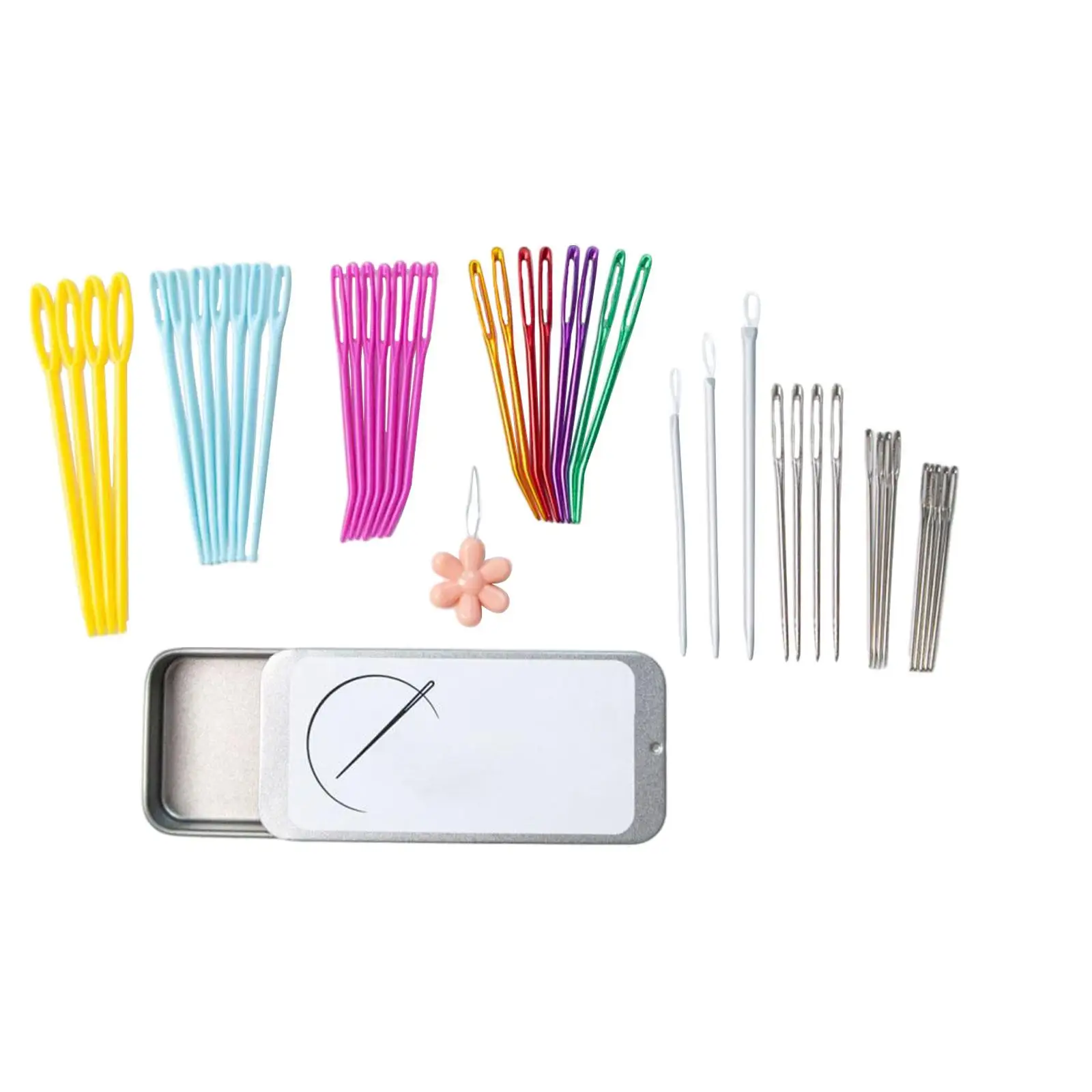 Aguja de hilo de ojo grande, multifunción, doblada, con caja