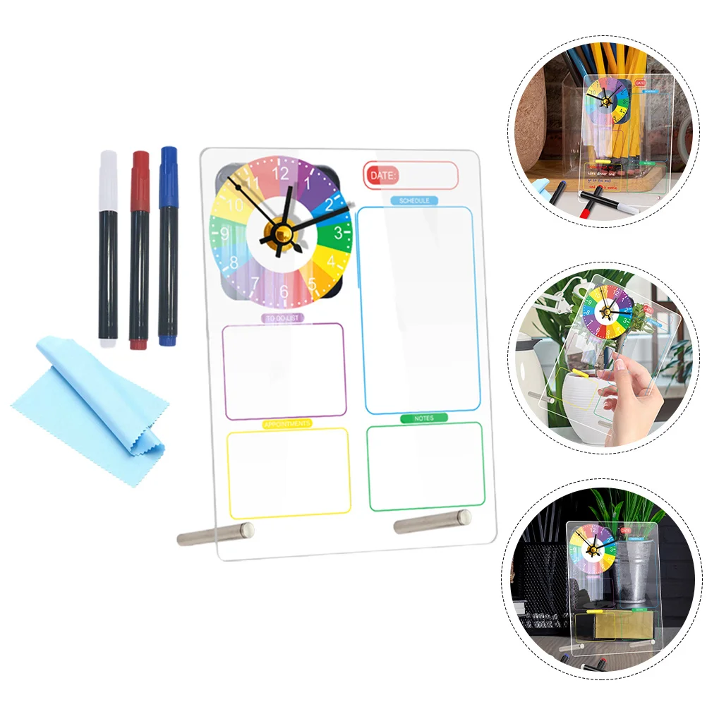 

Acrylic Memo Board Clock Transparent Desktop Whiteboard Dry Erase Board for Office Dry Erase Table Standing Whiteboard