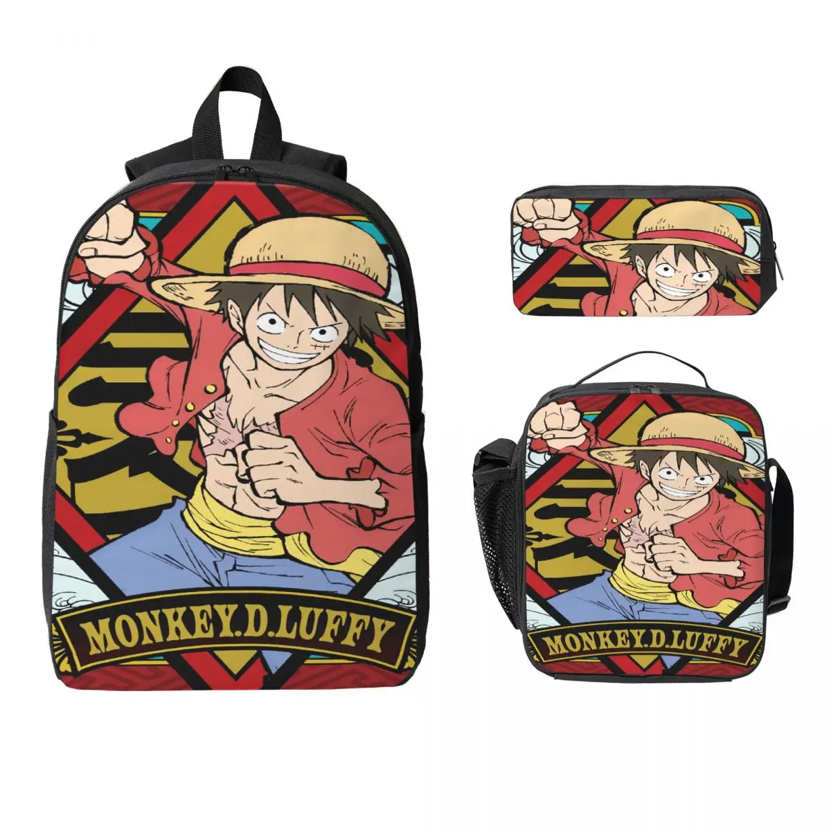 

3Pcs Luffys O-one-pieces Backpack Set for Boy Girl Pen Bags Bookbag Sets with Lunch Box For Primary School Students Daypack