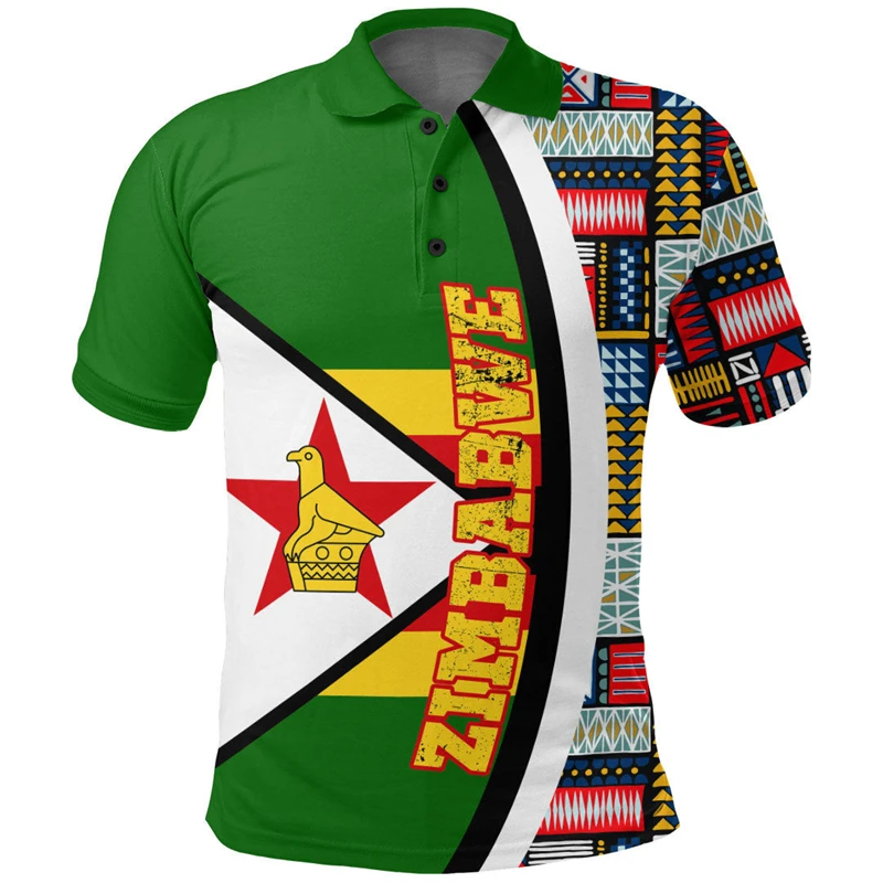 Zimbabwe เสื้อโปโลลายแผนที่ธงของเสื้อเสื้อลายสัญลักษณ์ประจำชาติสำหรับผู้ชายเสื้อผ้าแนวสตรีทแบบลำลองเสื้อผ้าสไตล์แอฟริกาแขนสั้น