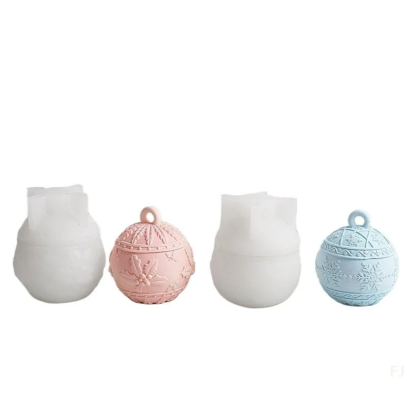 [YU]Christmas Round Ball Jar Silicone Mold With Lids DIY Handmade Concrete Relief Snows Candle Vessel Molds Xmas Decor