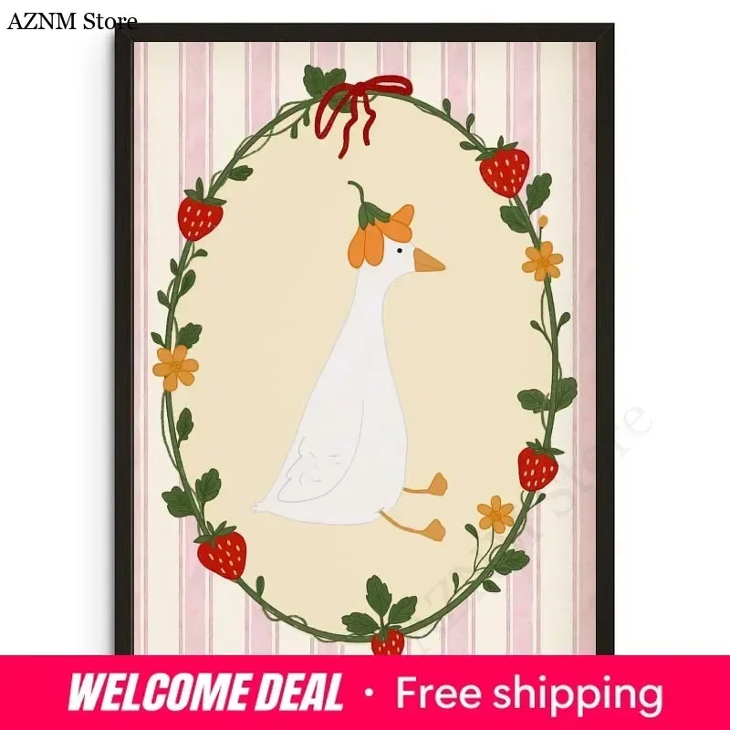 Animals Poster Prints Nordic Floral Bunnies Nursery Cool Bear Goose Wall Art Whimsical Rabbit Print for Kids Room Playroom De