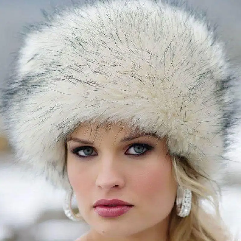 Chapéu feminino preto pele raposa falsa, chapéu russo inverno mais quente, boné Ushanka Cossack Ski