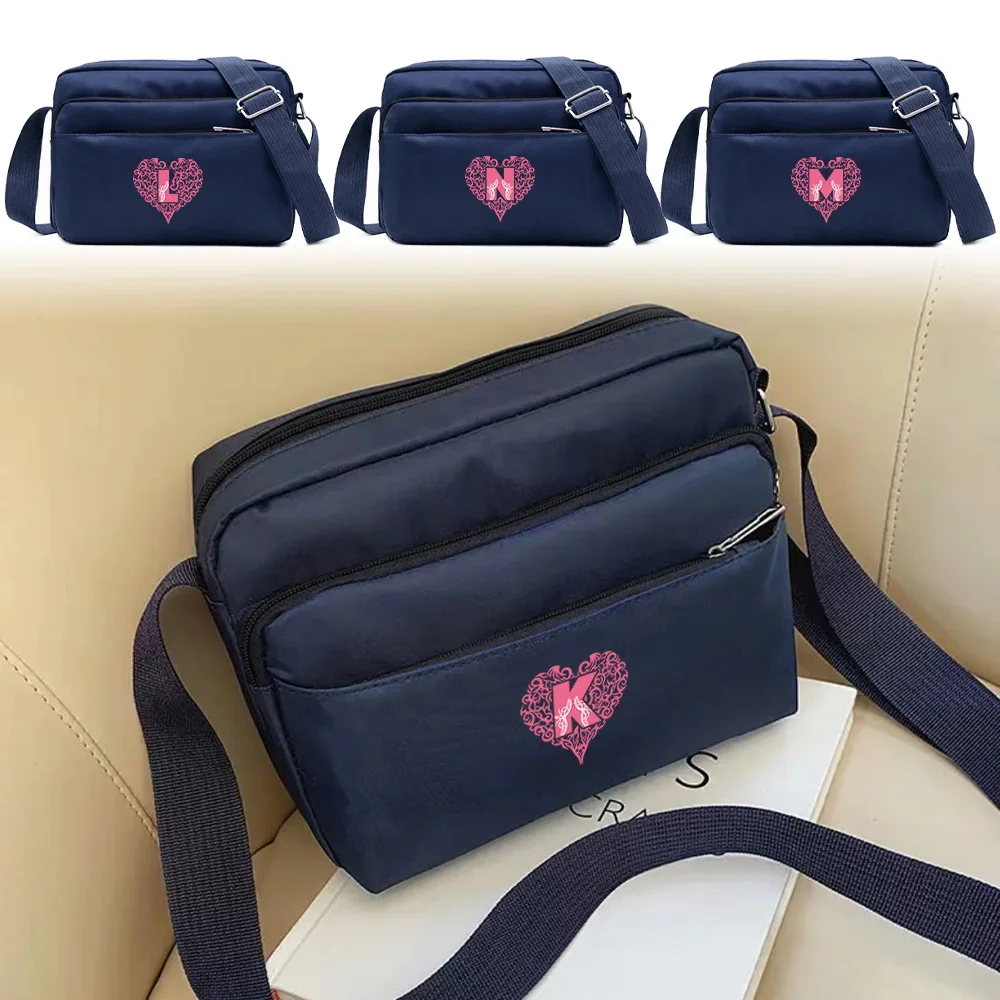 Large Capacity Travel and Commuting Storage Blue Bag Multi-layer Love Letter Series Printing Pattern One Shoulder Crossbody Bag