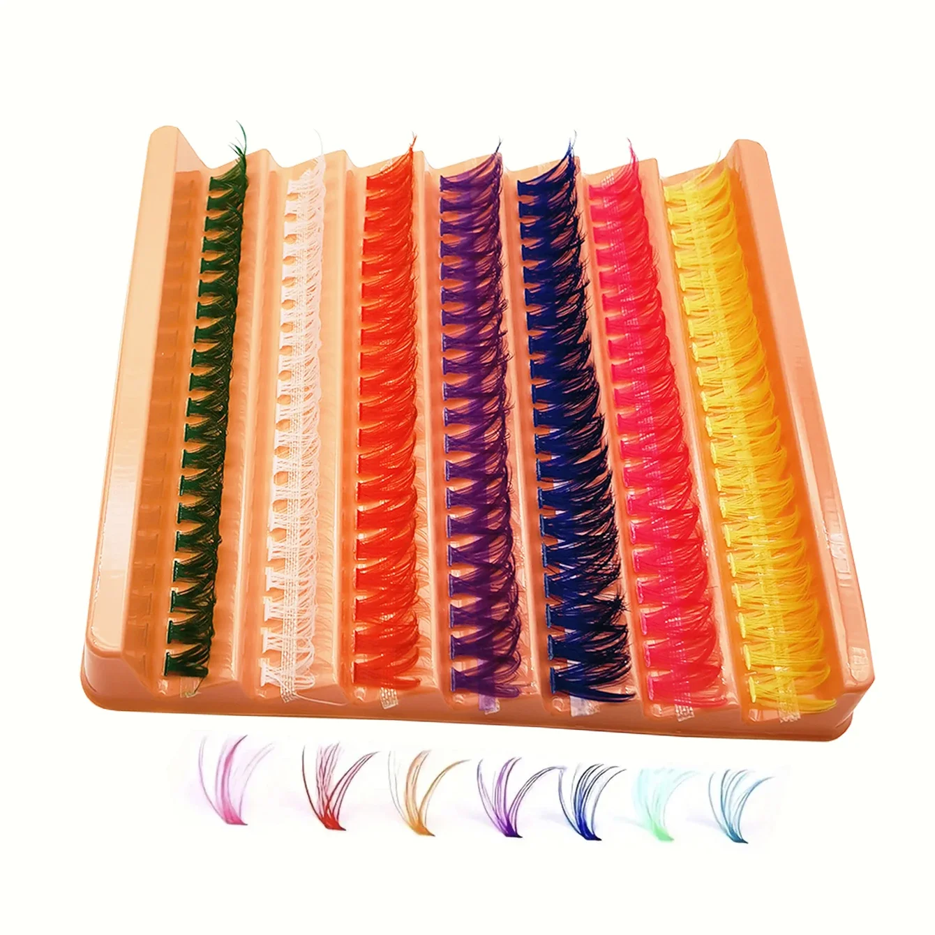 

140 clusters of 14mm D-roll colored cluster eyelashes, soft and natural personal DIY eyelash extensions (7 colors) Wet lashes