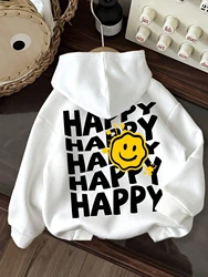 Women's Men Kawaii Smile Printing Drawstring Pullover Sweatshirt 100 Cotton Casual Black hoodies Streetwear toasty hoodie