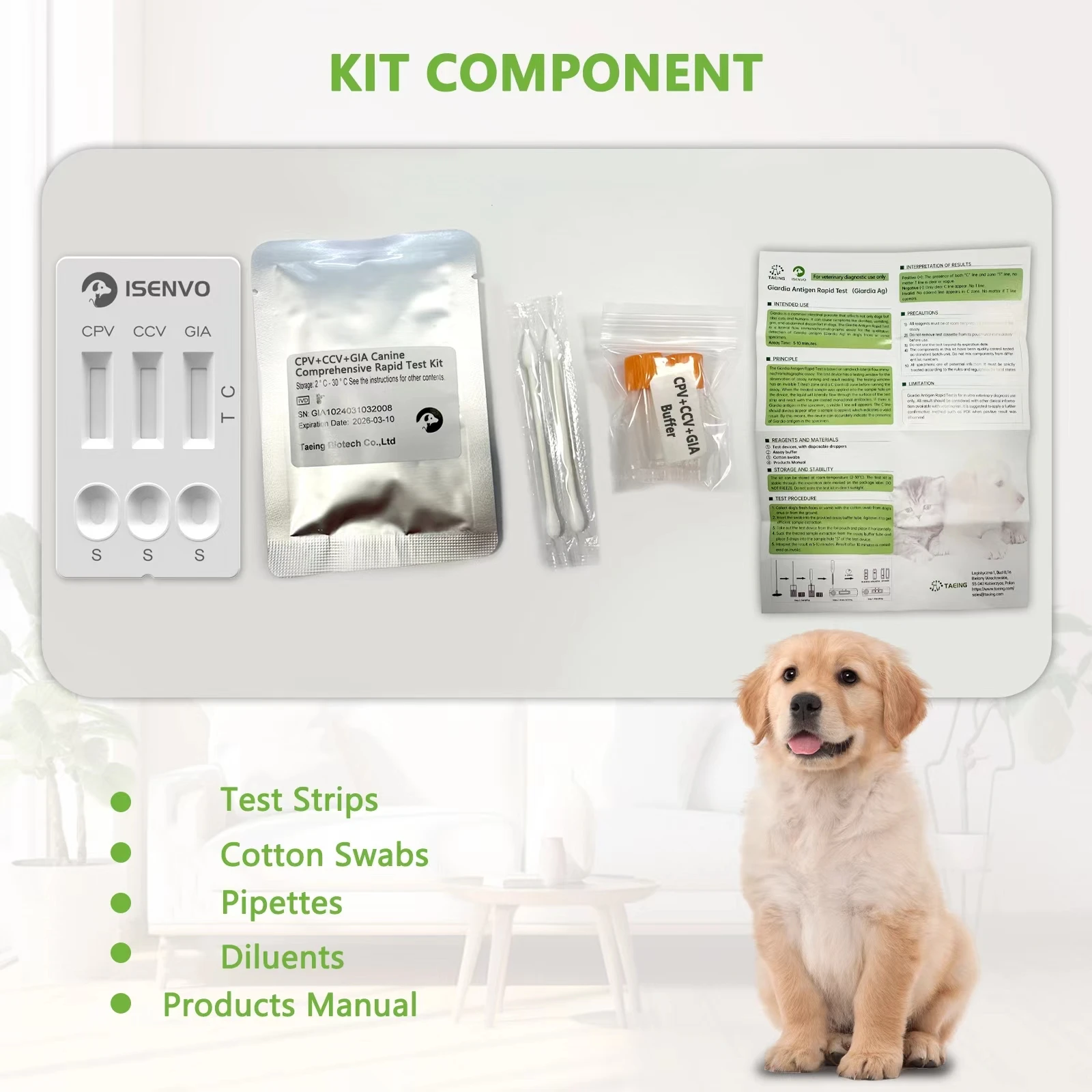 5 Pcs Canine CPV+CCV+GIA Ag Combined 3-in-1 Rapid Test Kit Home Health Test  For Dogs Veterinary