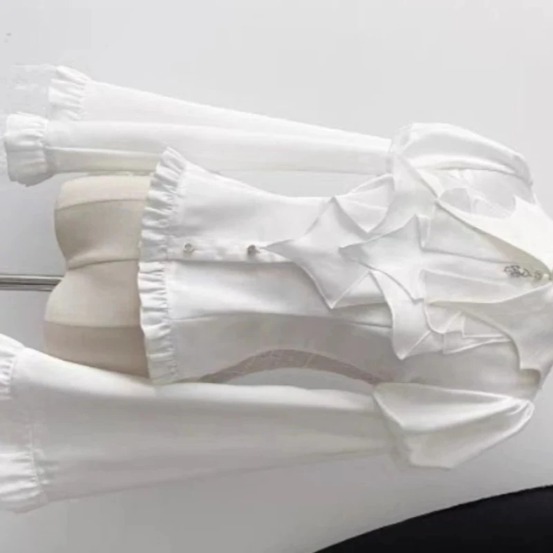 

Blouse Shirt Women's Gothic Bell Sleeves Cut-out Detailing Fitted Shirt for Layering or Standalone Wear Niche Versatile Casual