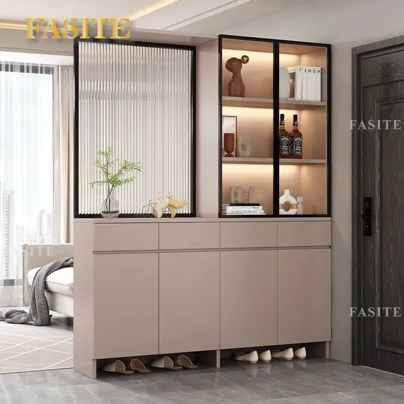 For Home Entrance Cabinet Living Room Screen Partition Solid Wood Shoe Storage Integrated Glass Display 2025 New Modern