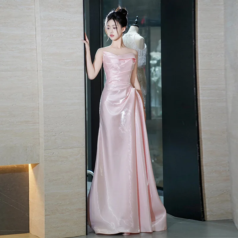 Runaway Princess Abendkleid für Damen2025Neues High-End-Braut-Verlobungskleid aus Satin, französisches trägerloses Toastkleid