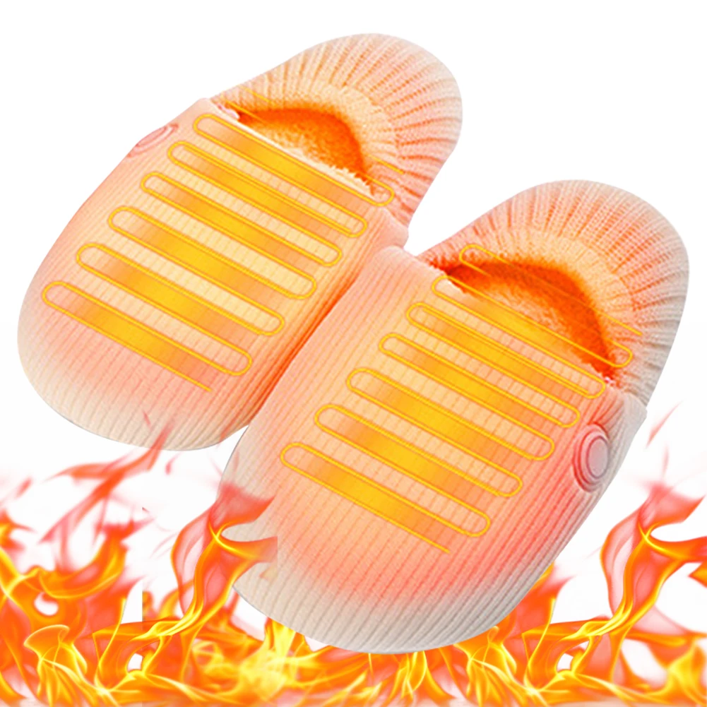 Electric Heating Slippers with 3 Heating Levels USB Heated Slippers House Shoes Rechargeable Warm Plush Slippers for Winter