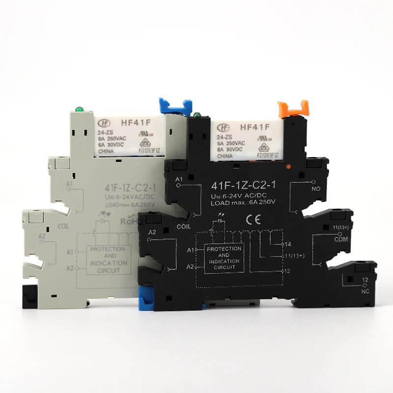 Din Rail Slim Relay Module 41F-1Z-C2-1 Integrated PCB Mount With Relay Holder 12VACDC 24VACDC Relay Socket 6.2mm