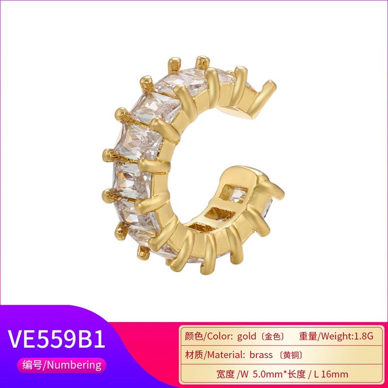 C-förmige Clips, goldfarben, Ohrringe mit kubischen Zirkonia-Kristallen, kein Piercing erforderlich, Damenschmuck, Clip-Ohrringe im Feen-Stil: VE559 – Detail 6