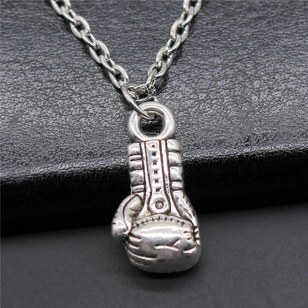 Fashion Antique Silver Color 22x10x6mm Boxing Gloves Charms Pendant Necklace For Women Lady Girl Jewelry Gift