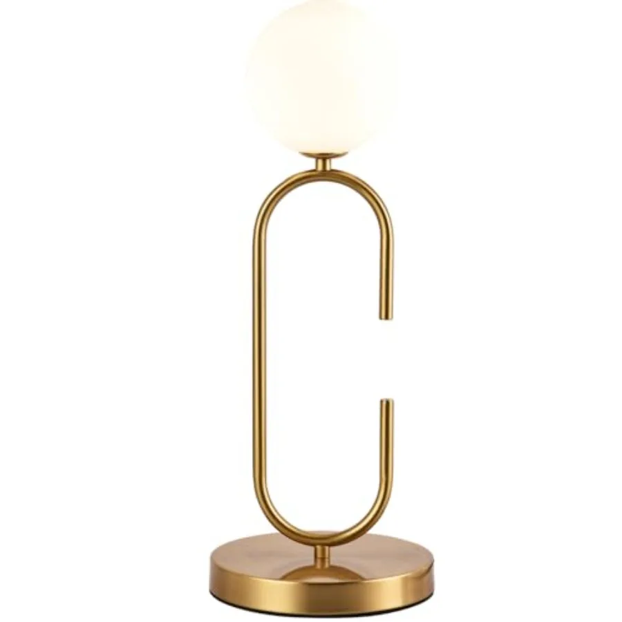 

Mid Century C-Shape Table Lamp Gold Globe Dimmable Table Lamp with Milk White Glass Gold Nightstand Lamp for Bedroom Bedside, G