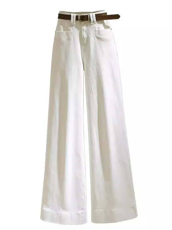 White High Waist Flared Jeans Women's Loose Fit Straight Leg Jeans Casual Denim Pants Large Size Comfortable Spring Summer - view 5