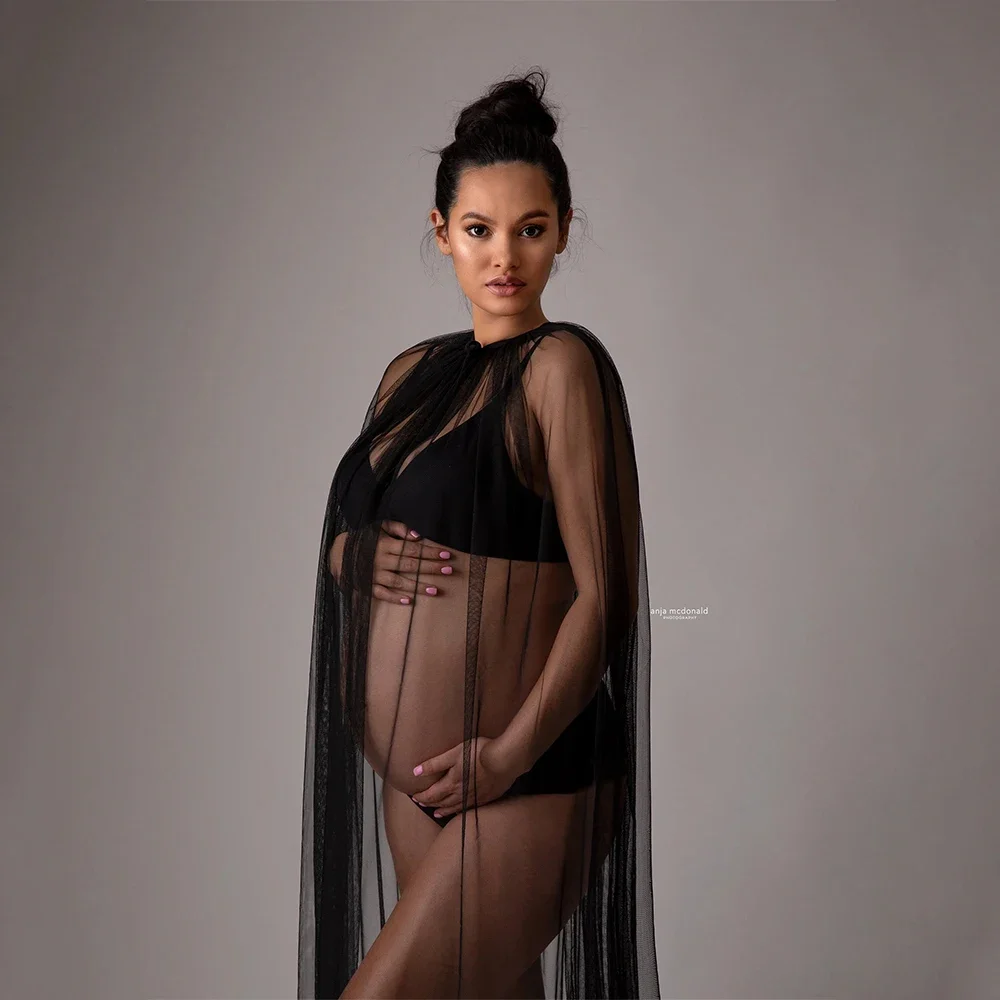 

Pregnant Women Photo Shoot Dresses Sexy Tulle Cape Pearl Boho Cloak For Pregnancy Photography Studio Props Maternity Maxi Dress
