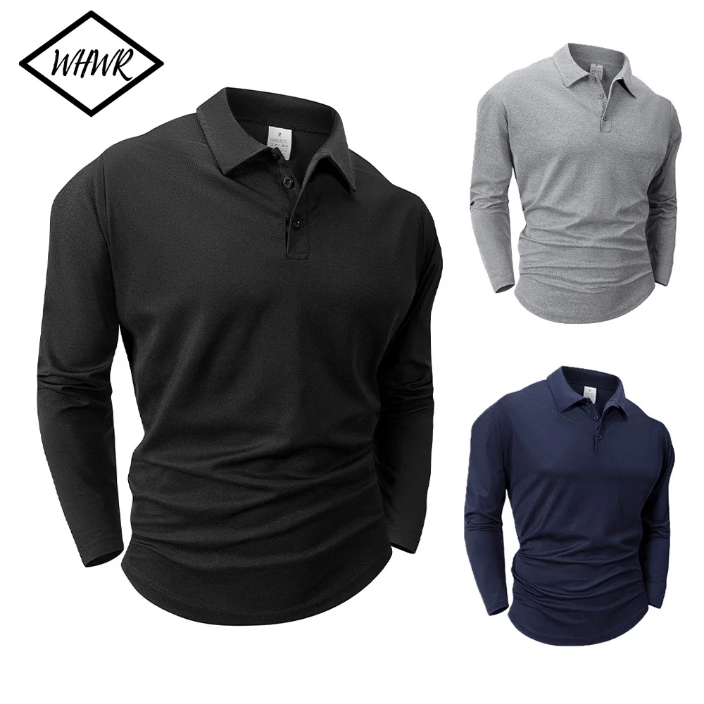 Spring Men's Casual Business Long Sleeve Shirt Solid Color Breathable Lapel T-shirt Men's Outdoor Long Sleeve Polo Shirt Top