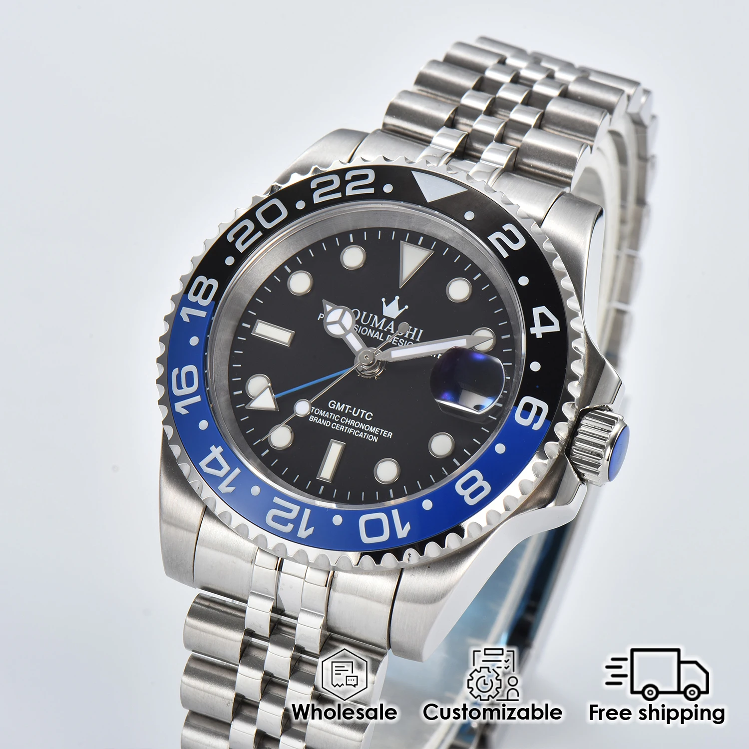 Orologio automatico da uomo 40MM Sottomarino GMT funzione Luminoso impermeabile Vetro zaffiro Orologio da polso personalizzabile moda casual