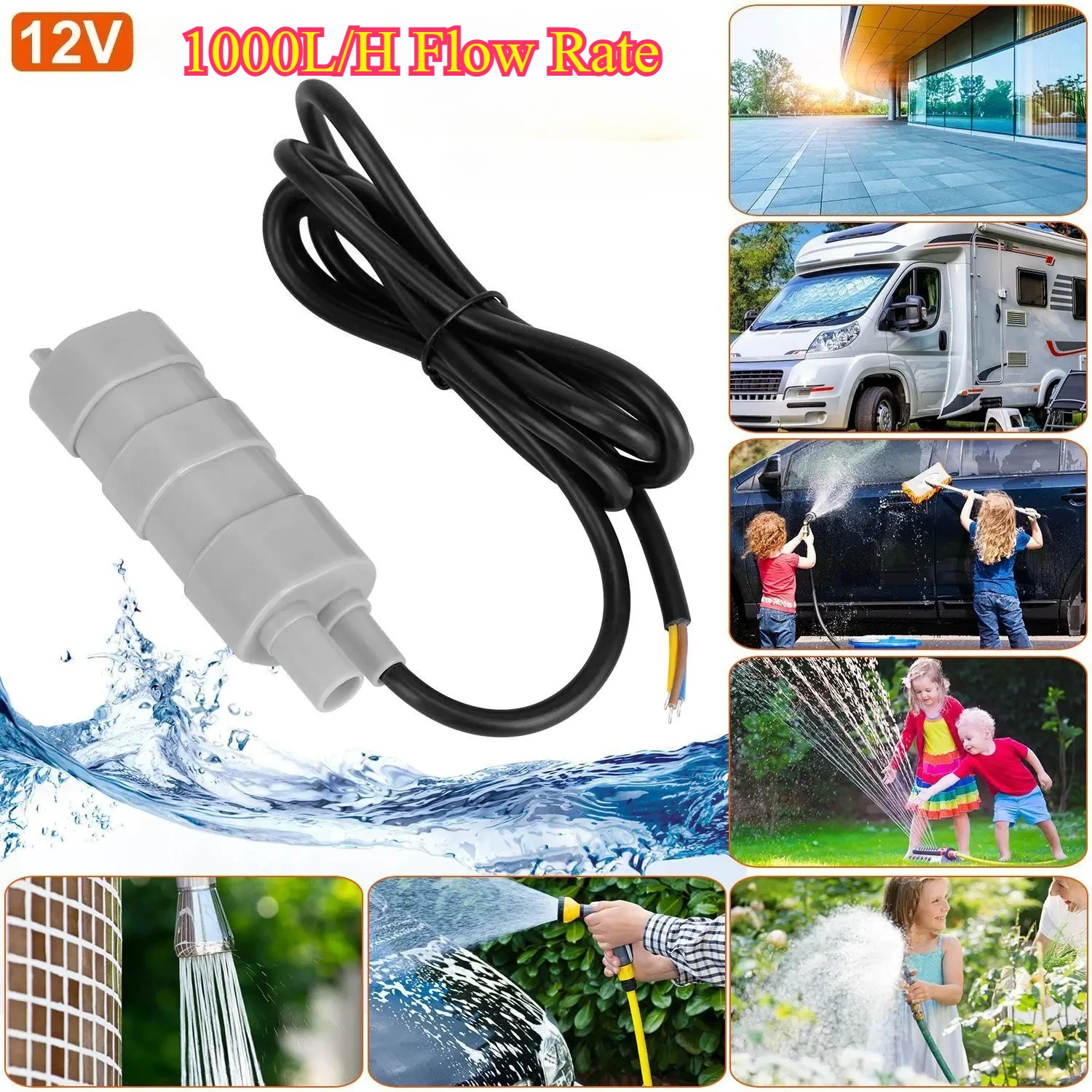 마이크로 DC 수직 잠수정 워터 펌프 12V 1000L/H 캠핑카 캠핑카 연못 수족관 슬롯 드릴링 펌프 용 고 유량 펌프