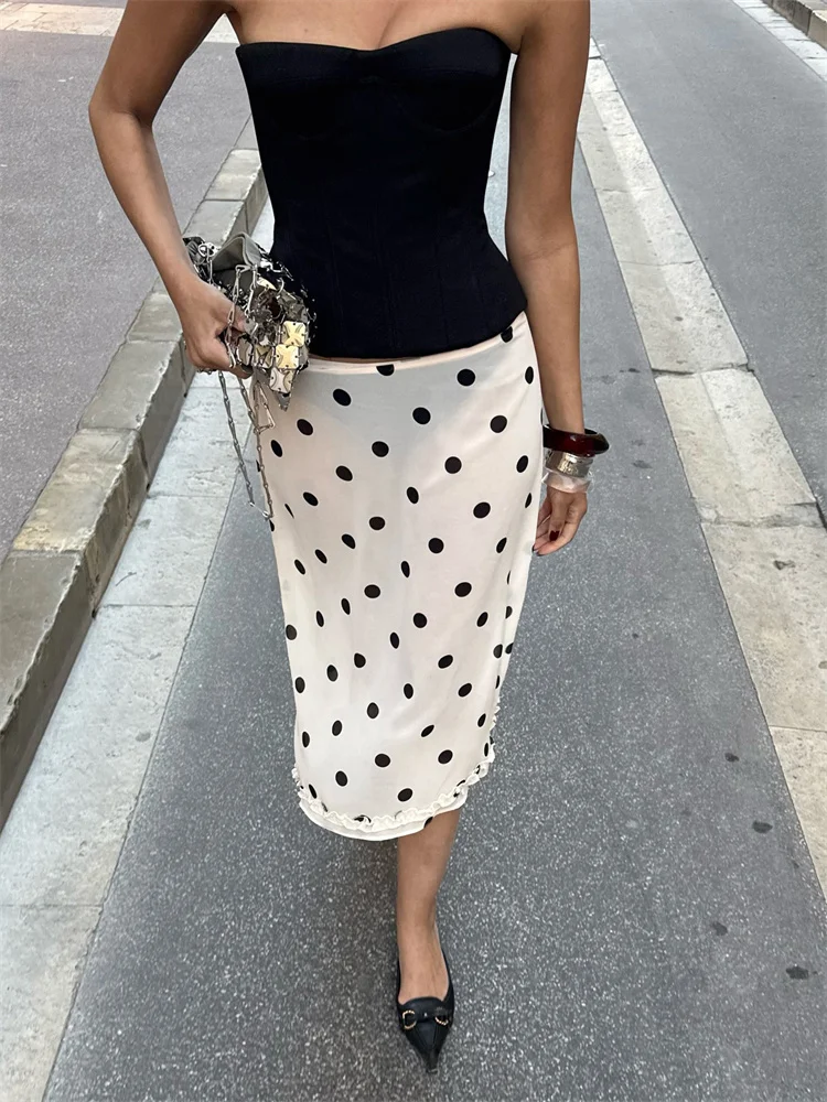 Summer Satin See-Through Long Skirt Women's Ruffled Contrast High Waist Patchwork Commute Clothes Ladies Maxi Skirt 2026