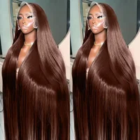 Pelucas delanteras de encaje recto marrón Chocolate, peluca Frontal de encaje transparente 13x6, pelucas de cabello humano brasileño Remy 13x4 prearrancadas