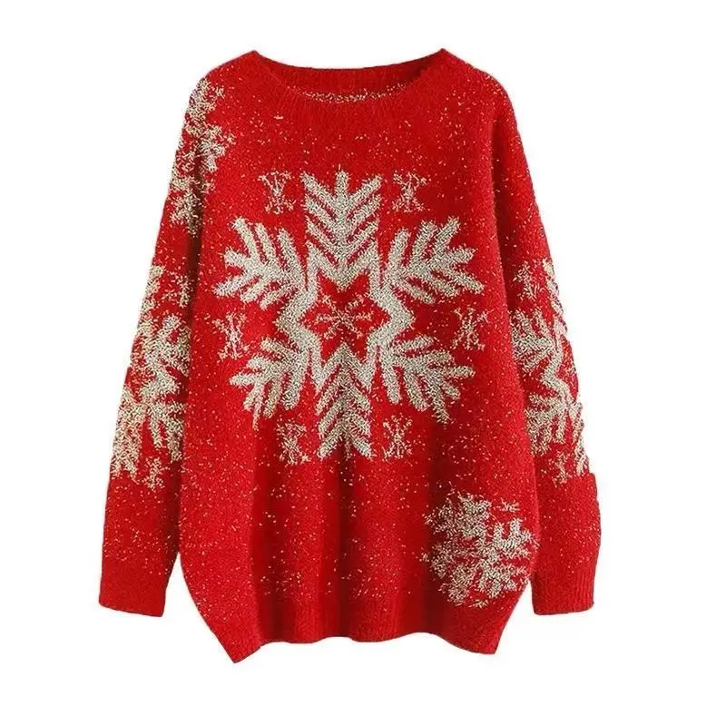 

New Autumn and Winter Christmas New Year Plus Velvet Sweater for Women Loose Thickened Long Sleeves