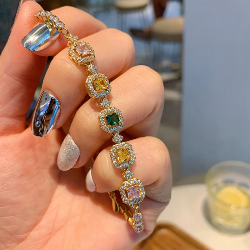 Bracelet Ba Simple Green Diamond Gold Platinum Bracelet Multicolor Gemstone New Bracelet for Women