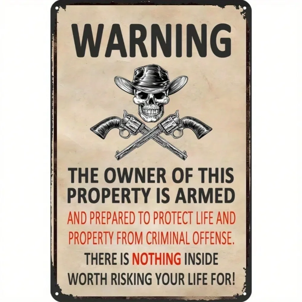 Private Property Armed With Guns Metal Sign 12x8 Inch Rust-Proof Outdoor Security Deterrent Vintage Wall Decor